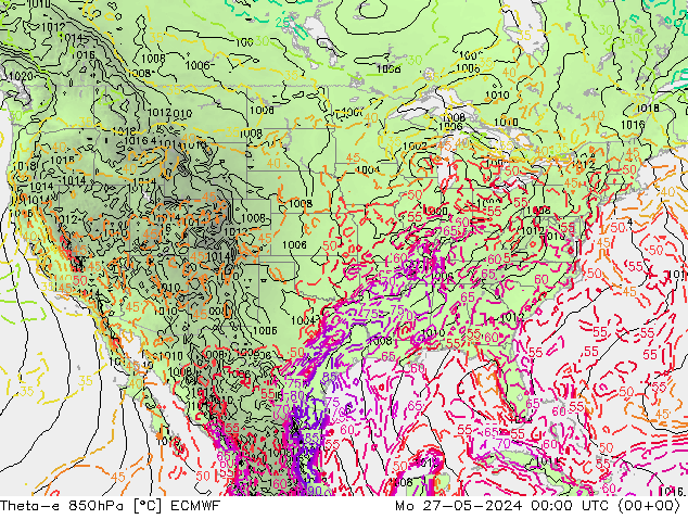 Theta-e 850hPa ECMWF ma 27.05.2024 00 UTC