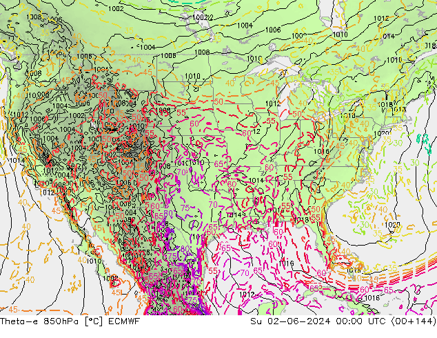 Theta-e 850hPa ECMWF Ne 02.06.2024 00 UTC