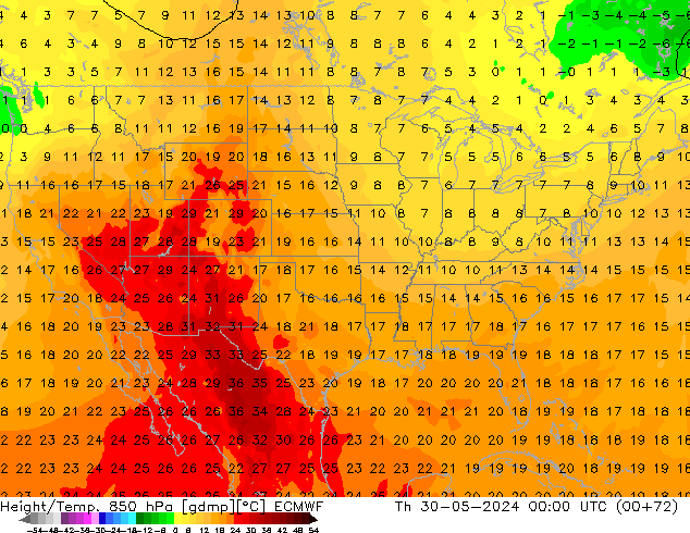 Z500/Rain (+SLP)/Z850 ECMWF Th 30.05.2024 00 UTC