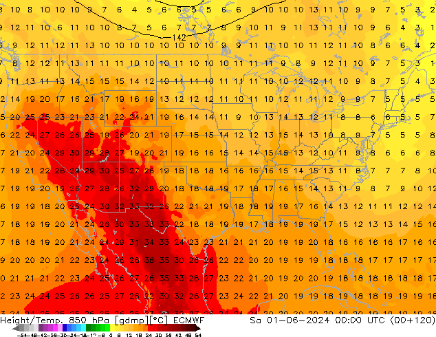 Hoogte/Temp. 850 hPa ECMWF za 01.06.2024 00 UTC