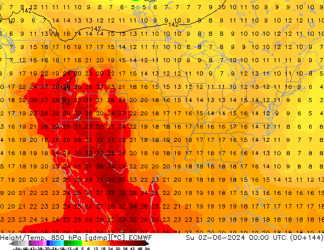 Height/Temp. 850 hPa ECMWF dom 02.06.2024 00 UTC