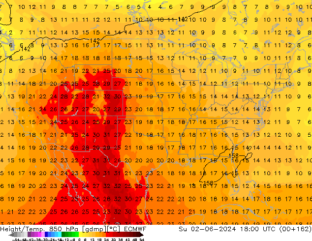 Height/Temp. 850 hPa ECMWF nie. 02.06.2024 18 UTC