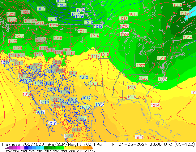 Thck 700-1000 hPa ECMWF Fr 31.05.2024 06 UTC