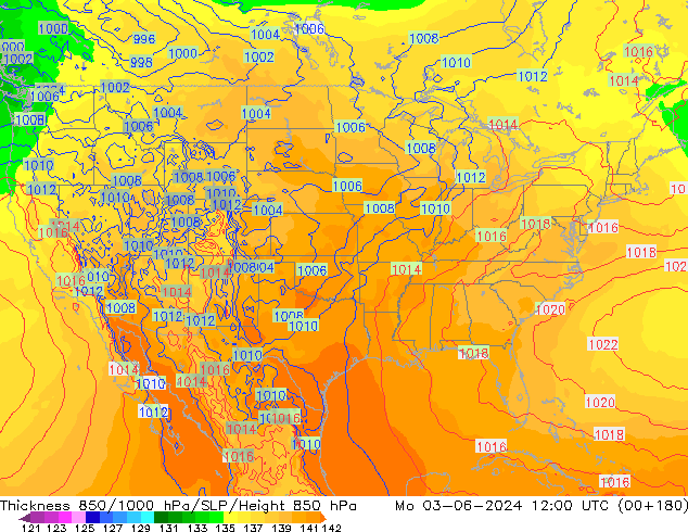 850-1000 hPa Kalınlığı ECMWF Pzt 03.06.2024 12 UTC