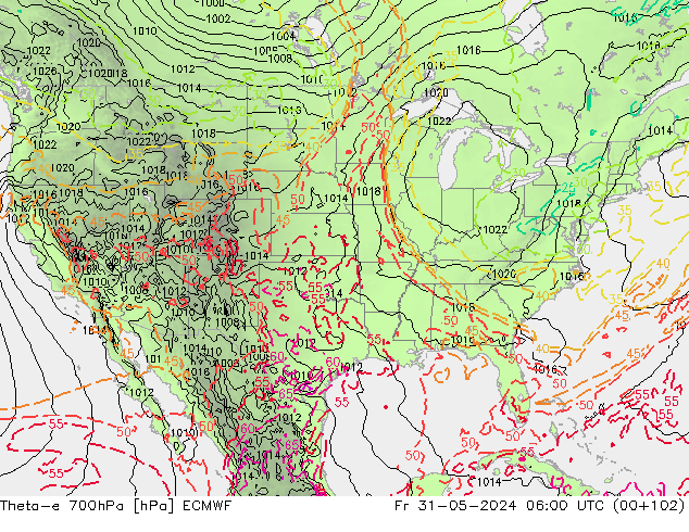 Theta-e 700hPa ECMWF Fr 31.05.2024 06 UTC