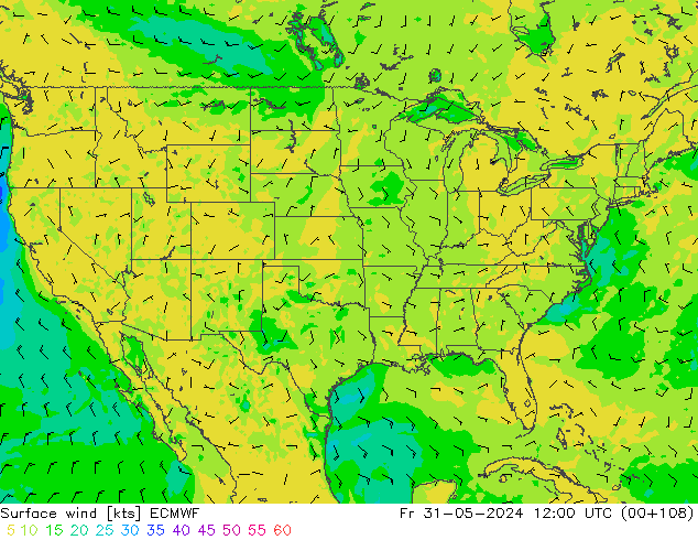 Rüzgar 10 m ECMWF Cu 31.05.2024 12 UTC