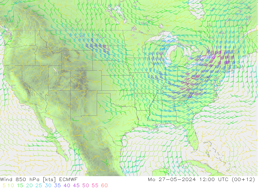 Wind 850 hPa ECMWF Po 27.05.2024 12 UTC