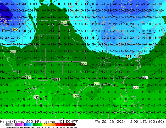 Z500/Rain (+SLP)/Z850 ECMWF We 29.05.2024 12 UTC