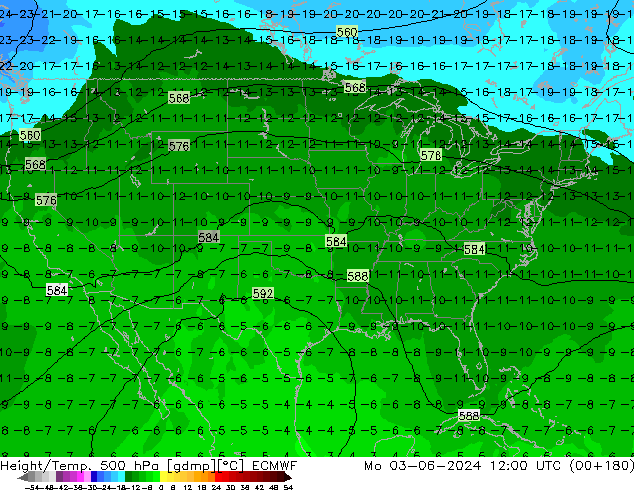 Z500/Rain (+SLP)/Z850 ECMWF Mo 03.06.2024 12 UTC