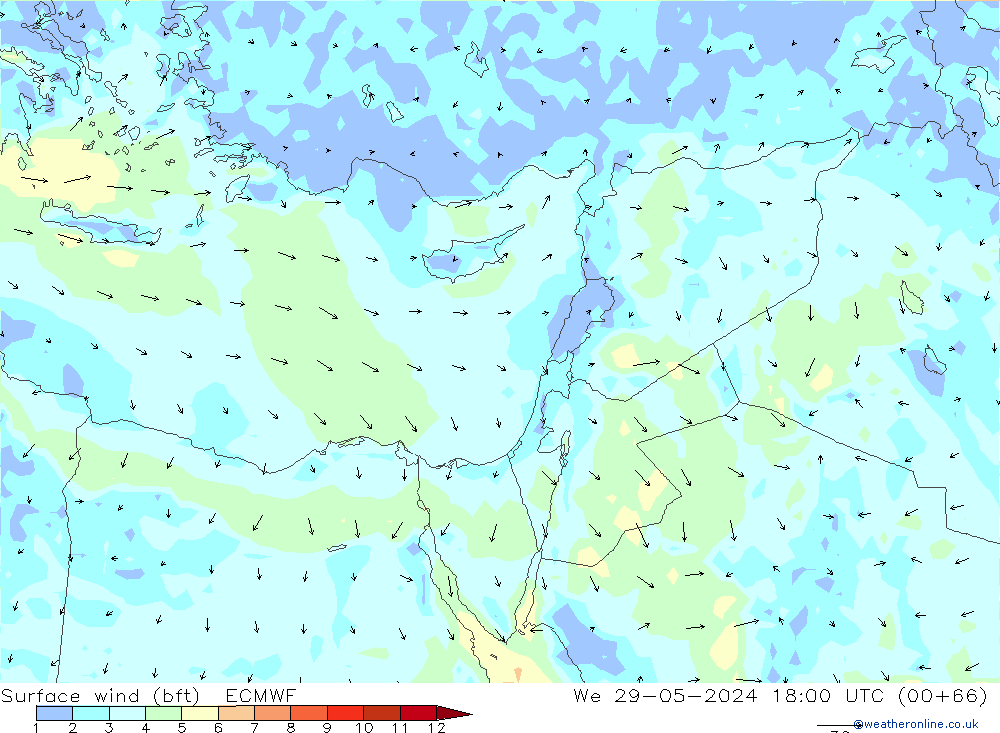 Vento 10 m (bft) ECMWF Qua 29.05.2024 18 UTC