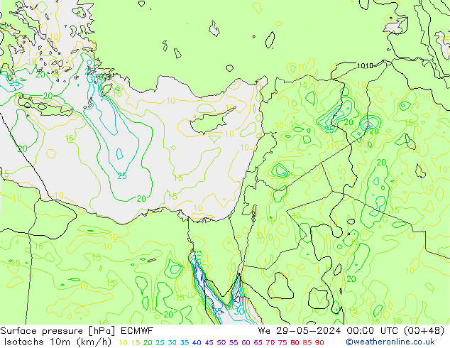 Isotachs (kph) ECMWF We 29.05.2024 00 UTC