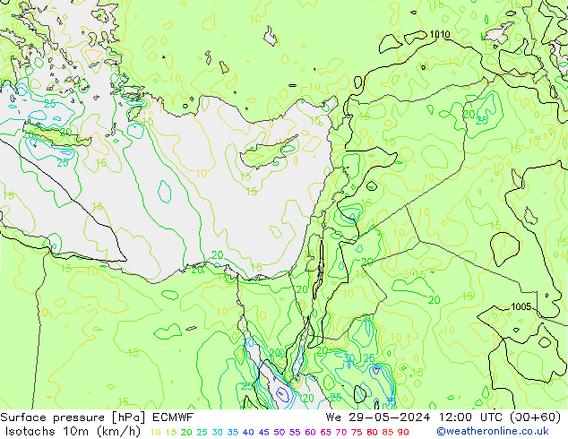 Isotachs (kph) ECMWF ср 29.05.2024 12 UTC