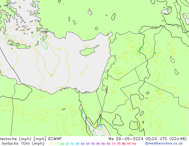 Isotachs (mph) ECMWF St 29.05.2024 00 UTC