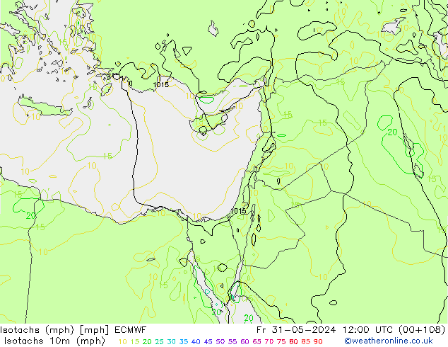 Isotachs (mph) ECMWF Fr 31.05.2024 12 UTC