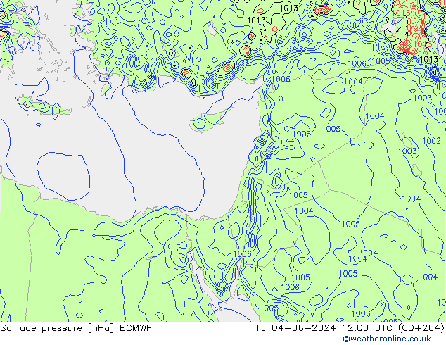 Surface pressure ECMWF Tu 04.06.2024 12 UTC