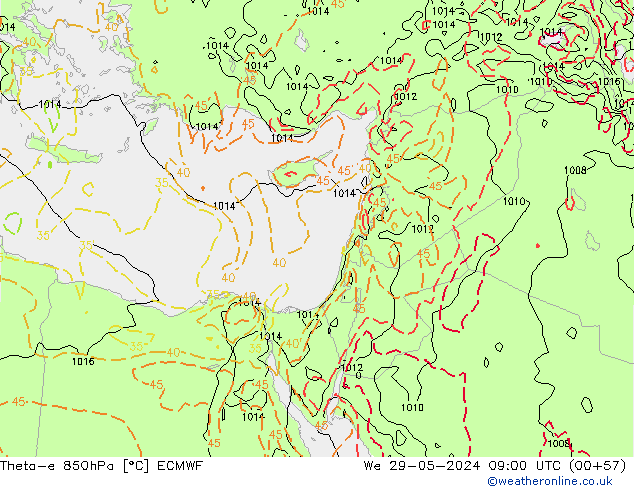 Theta-e 850hPa ECMWF  29.05.2024 09 UTC