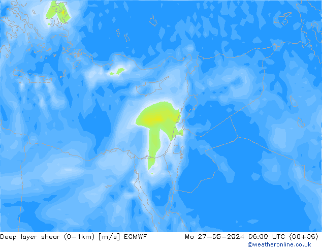 Deep layer shear (0-1km) ECMWF Seg 27.05.2024 06 UTC