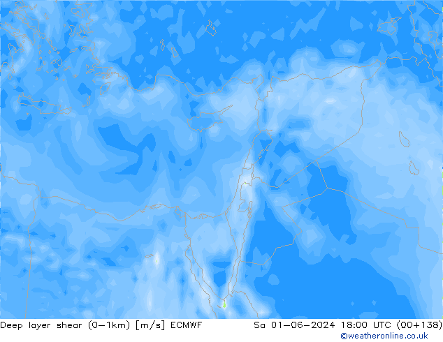 Deep layer shear (0-1km) ECMWF сб 01.06.2024 18 UTC