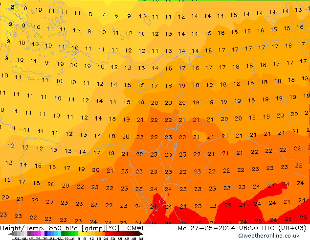 Z500/Rain (+SLP)/Z850 ECMWF Mo 27.05.2024 06 UTC