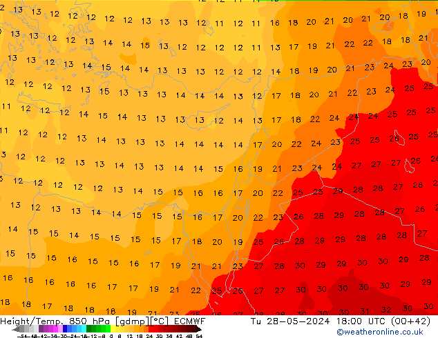 Z500/Rain (+SLP)/Z850 ECMWF mar 28.05.2024 18 UTC