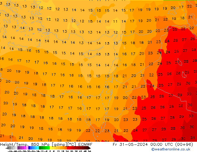 Z500/Rain (+SLP)/Z850 ECMWF ven 31.05.2024 00 UTC