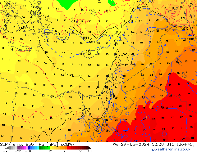 SLP/Temp. 850 hPa ECMWF St 29.05.2024 00 UTC