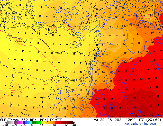 SLP/Temp. 850 hPa ECMWF  29.05.2024 12 UTC