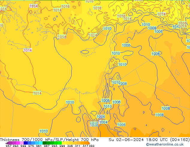 Thck 700-1000 hPa ECMWF Su 02.06.2024 18 UTC