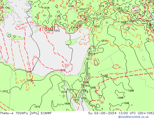 Theta-e 700hPa ECMWF dim 02.06.2024 12 UTC