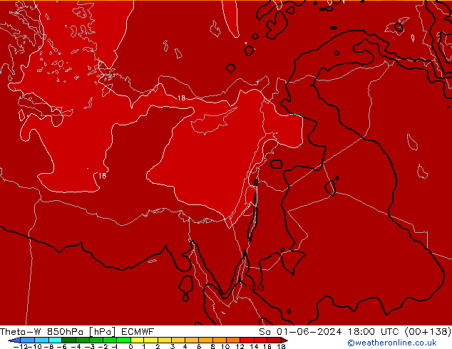 Theta-W 850гПа ECMWF сб 01.06.2024 18 UTC