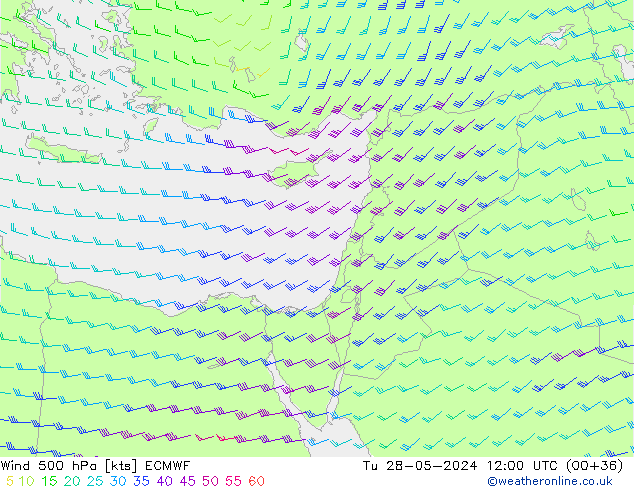 Wind 500 hPa ECMWF Tu 28.05.2024 12 UTC