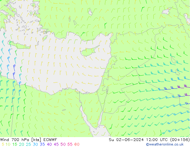 Rüzgar 700 hPa ECMWF Paz 02.06.2024 12 UTC