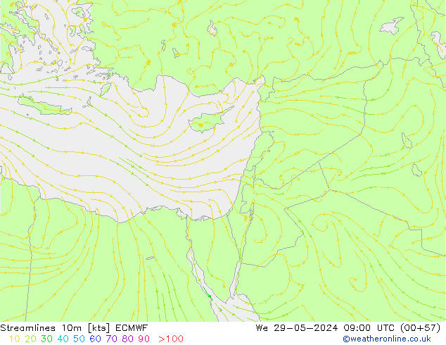 Streamlines 10m ECMWF We 29.05.2024 09 UTC