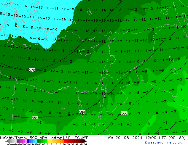 Z500/Rain (+SLP)/Z850 ECMWF mer 29.05.2024 12 UTC