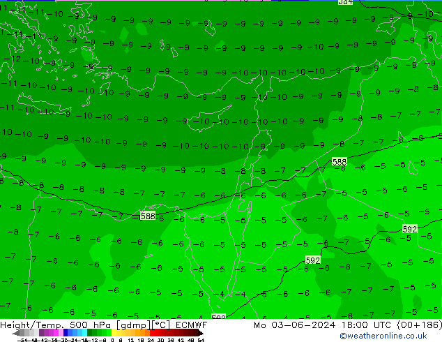 Z500/Yağmur (+YB)/Z850 ECMWF Pzt 03.06.2024 18 UTC