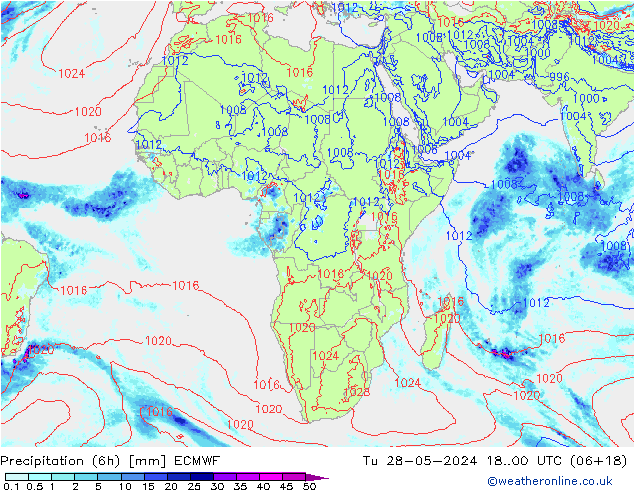 Precipitazione (6h) ECMWF mar 28.05.2024 00 UTC