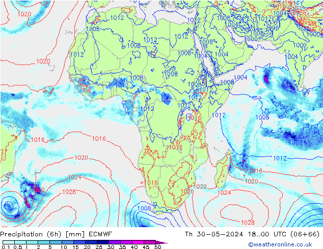 Z500/Rain (+SLP)/Z850 ECMWF jue 30.05.2024 00 UTC