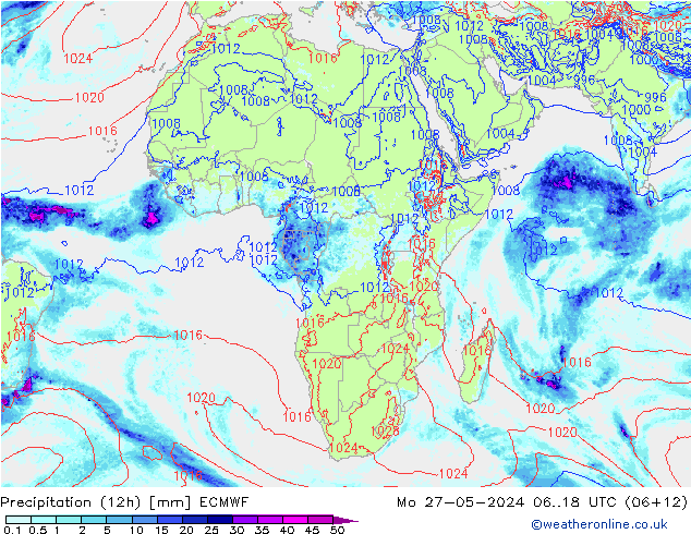 Precipitation (12h) ECMWF Mo 27.05.2024 18 UTC