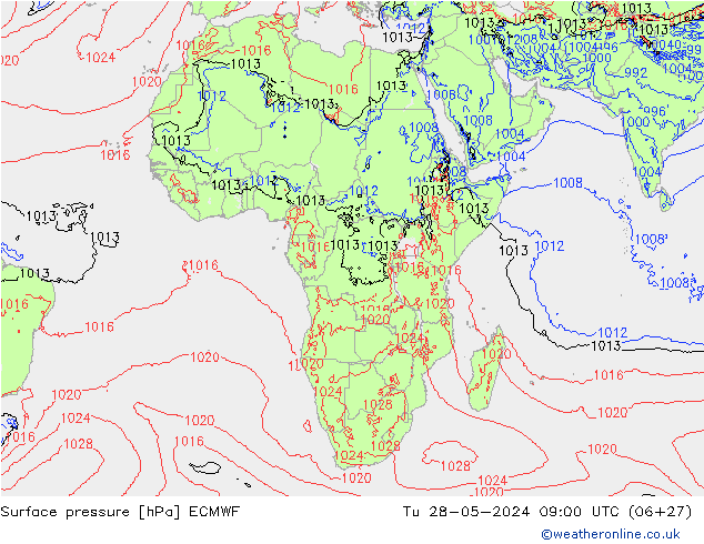 Luchtdruk (Grond) ECMWF di 28.05.2024 09 UTC