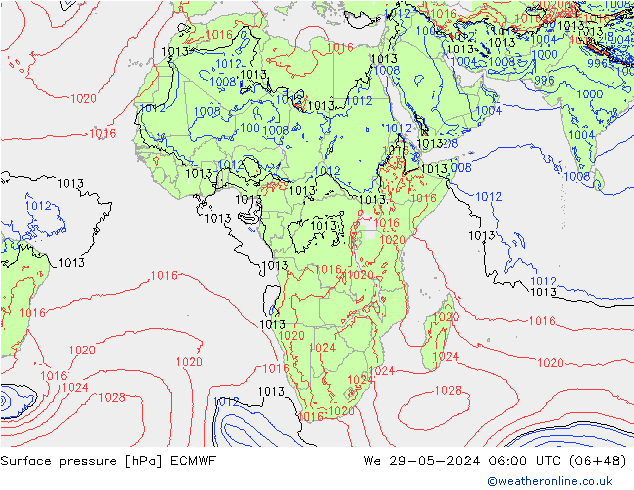 Surface pressure ECMWF We 29.05.2024 06 UTC