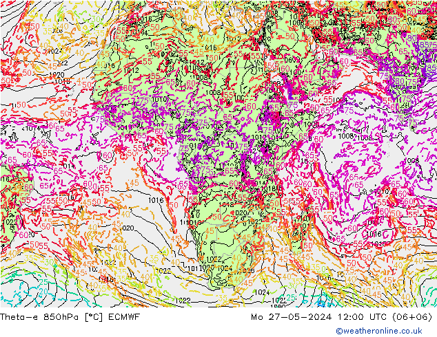 Theta-e 850hPa ECMWF Mo 27.05.2024 12 UTC