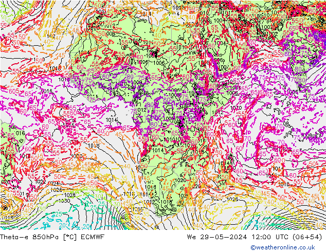 Theta-e 850гПа ECMWF ср 29.05.2024 12 UTC