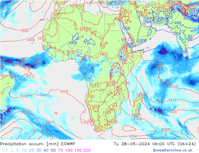 Precipitation accum. ECMWF mar 28.05.2024 06 UTC
