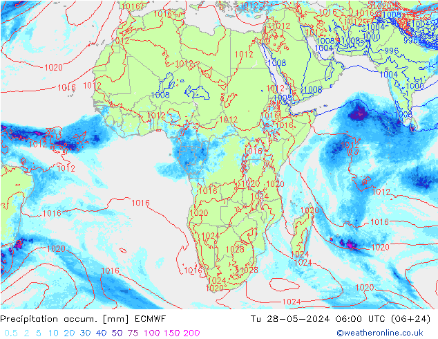 Precipitation accum. ECMWF Ter 28.05.2024 06 UTC