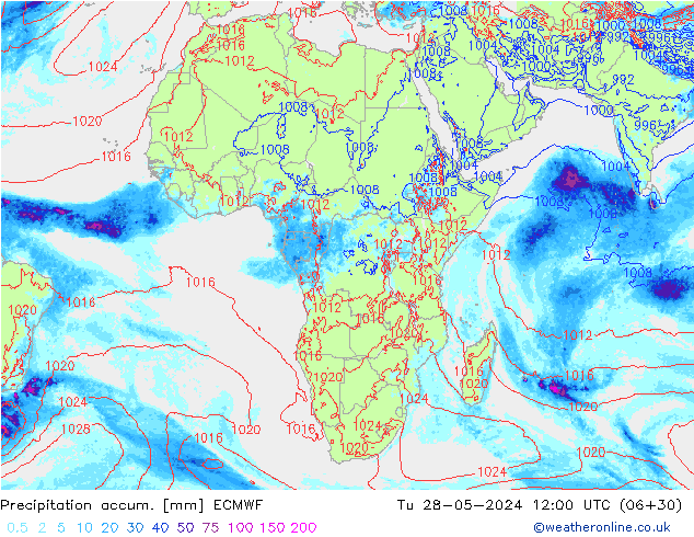 Precipitation accum. ECMWF Ter 28.05.2024 12 UTC