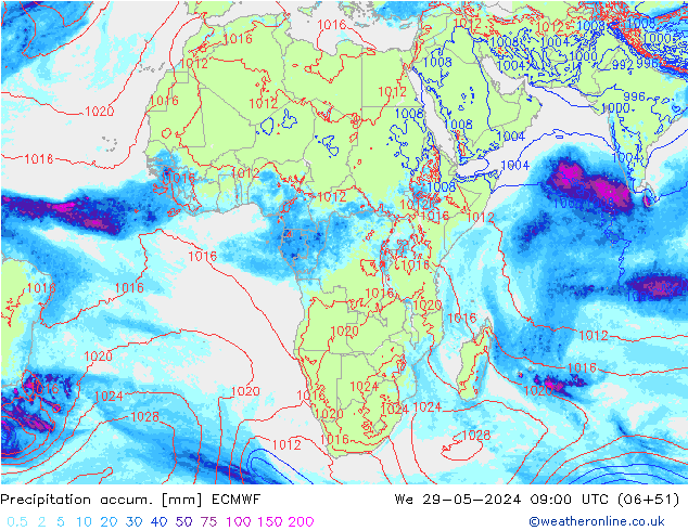 Precipitation accum. ECMWF We 29.05.2024 09 UTC