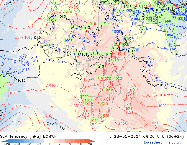 SLP tendency ECMWF Tu 28.05.2024 06 UTC