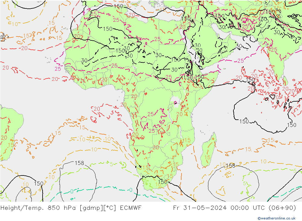 Height/Temp. 850 hPa ECMWF Sex 31.05.2024 00 UTC