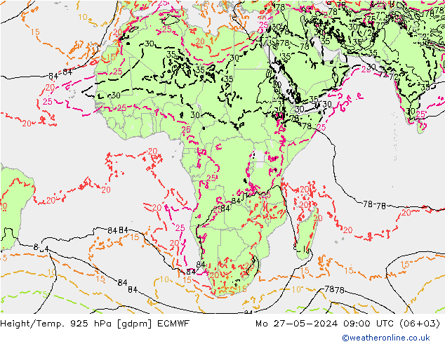 Height/Temp. 925 hPa ECMWF Mo 27.05.2024 09 UTC