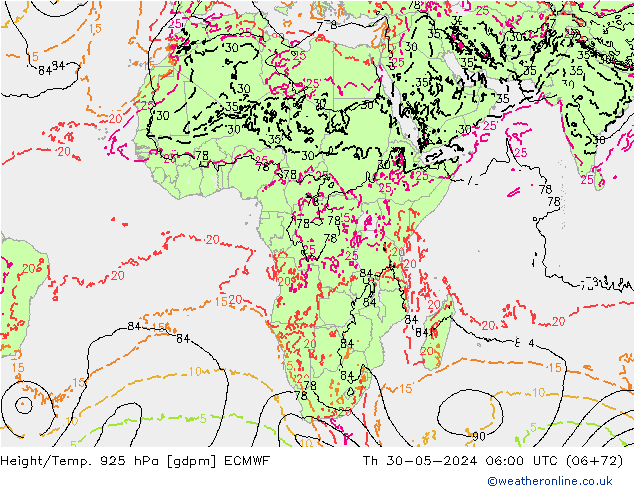 Hoogte/Temp. 925 hPa ECMWF do 30.05.2024 06 UTC